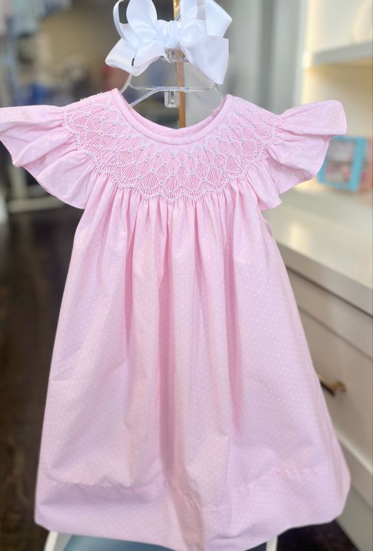 353 Pink Pearl Smocked Dress