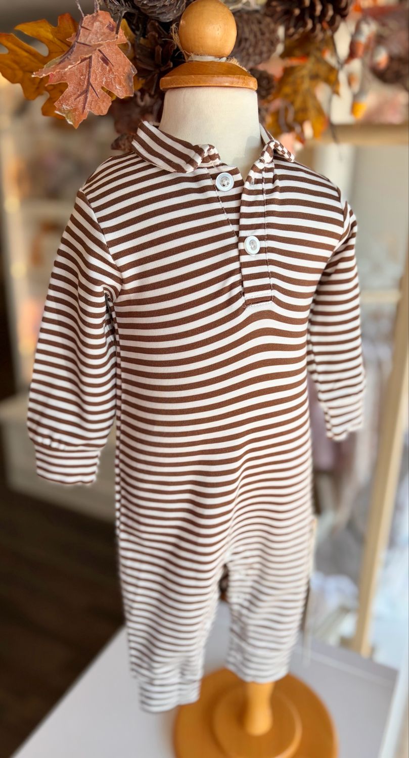786 Forest Stripe Polo Romper
