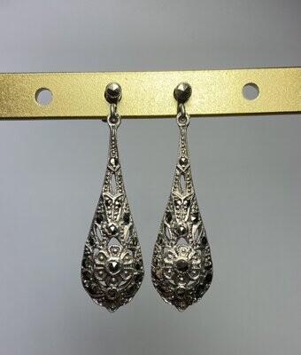 Antique silver earrings silver with marcasites