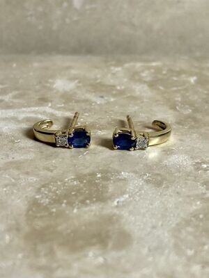 Golden earrings with blue sapphire