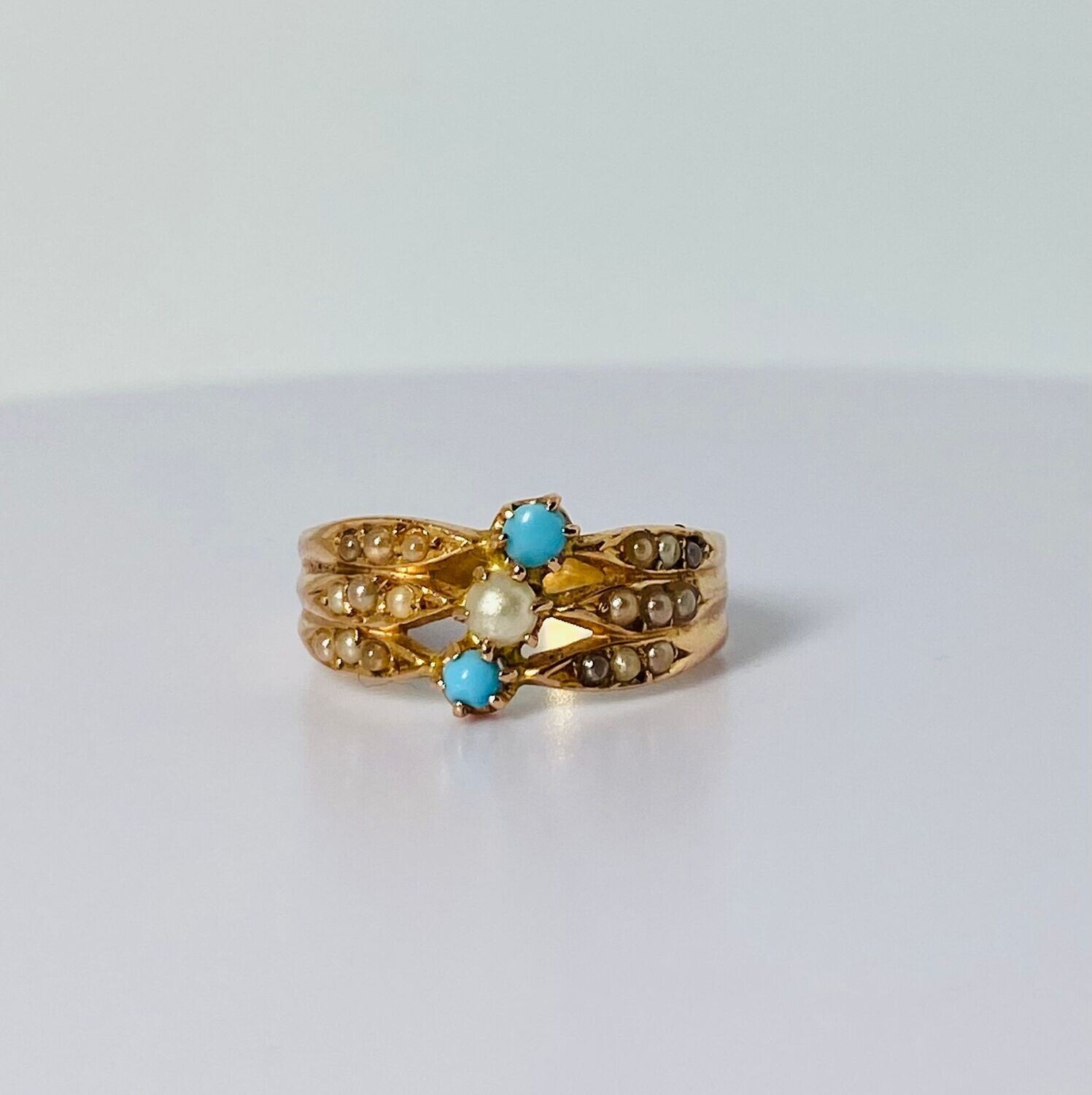 Antique ring with turquoise seed pearls