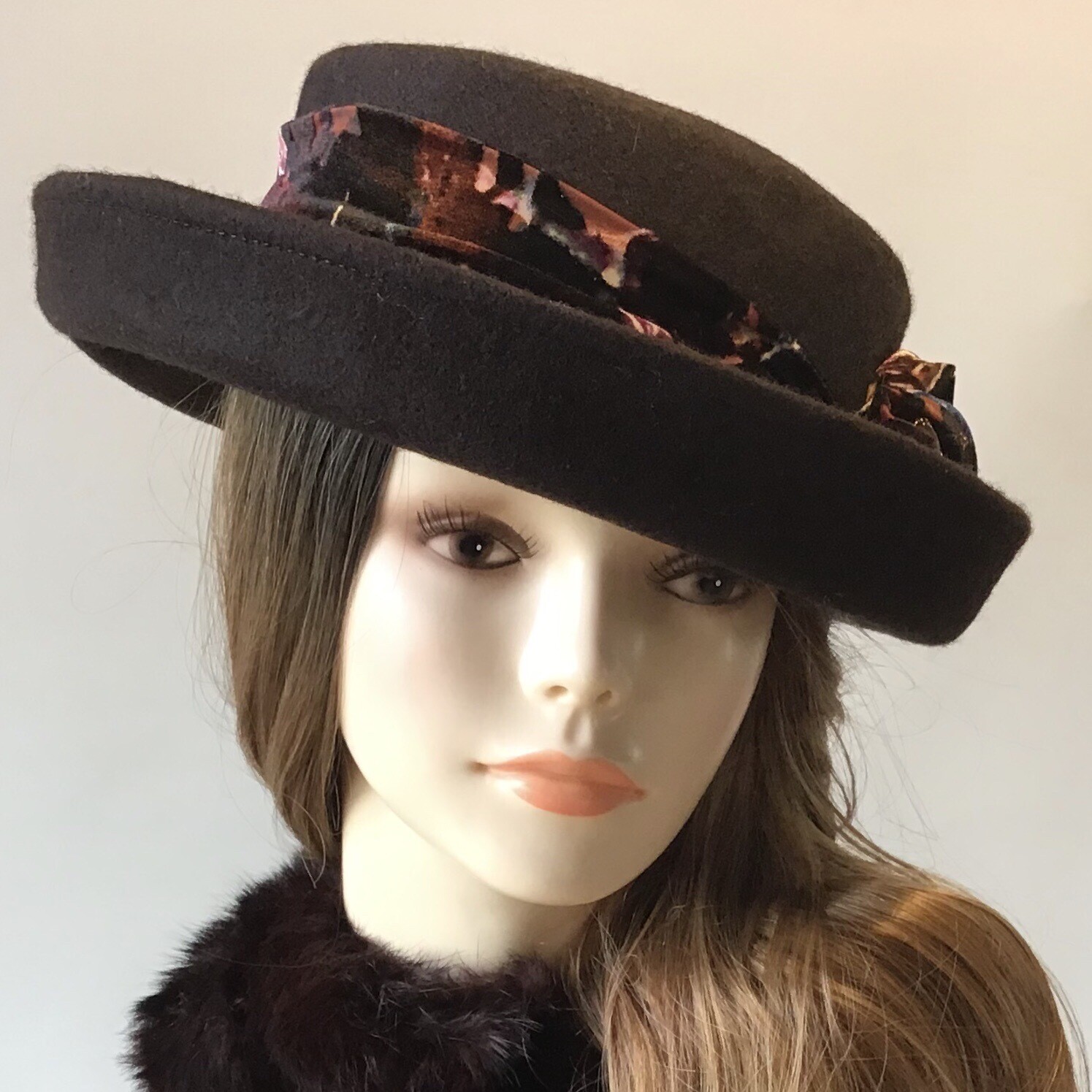 Brown Kettle Brim Flat Top Wool Hat