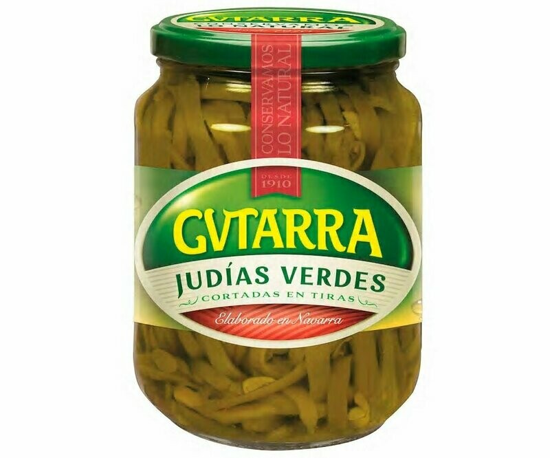 Judías verdes finas cortadas en tiras GVTARRA frasco de 350 g.