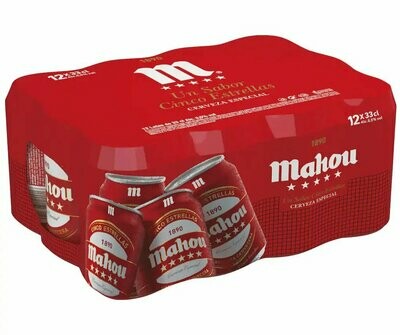 Cerveza Mahou 5 estrellas, pack 12 latas de 33 cl.