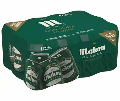 Cerveza Mahou Clásica, pack de 12 latas de 33 cl.