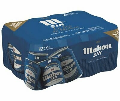 Cerveza Mahou sin alcohol, pack 12 latas de 33 cl.
