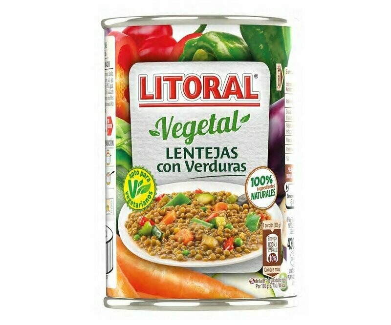 Lentejas con verduras LITORAL lata de 430 g.