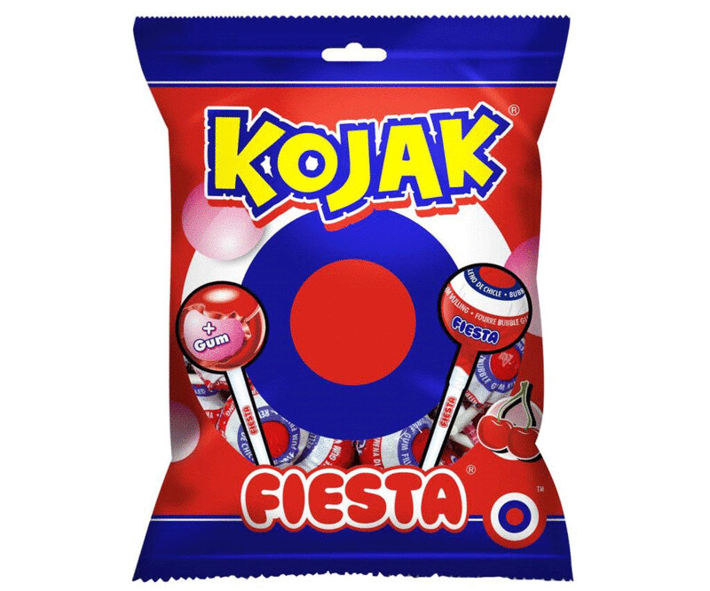 Caramelos con palo y chicle, sabor a fresa FIESTA KOJAK 7 un.