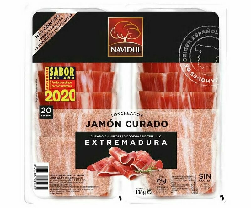 Jamón cortado en medias lonchas NAVIDUL 2 x 69 g.