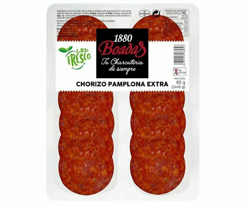 Chorizo de Pamplona cortado en lonchas BOADAS 2 x 40 g.