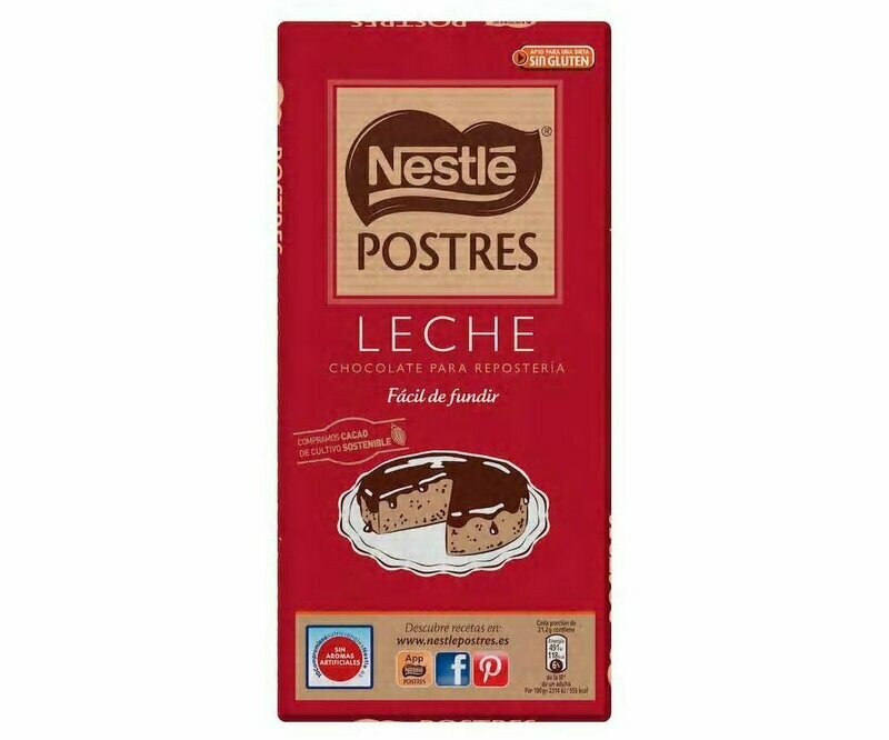 Chocolate con leche, especial postres NESTLÉ tableta de 170 g.