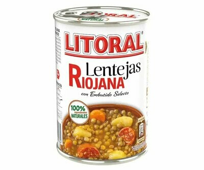 Lentejas a la Riojana LITORAL lata de 430 g.