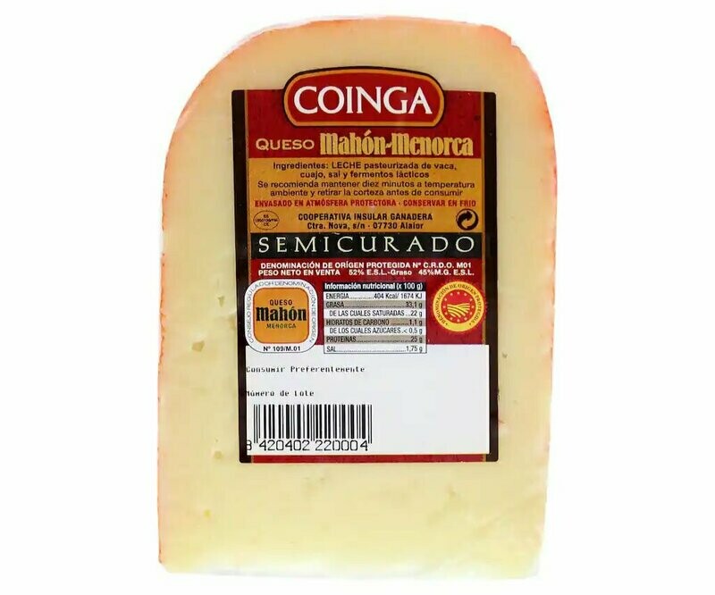 Queso semicurado Mahón Menorca COINGA 225 g.