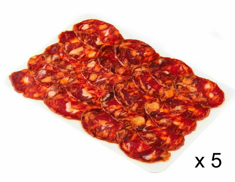 Chorizo loncheado Ibérico de Bellota, sobres de 100 g. Pack de 5 un.