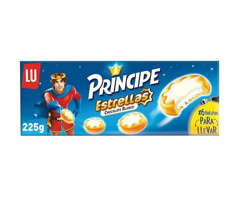 Galletas estrellas Principe rellenas de chocolate blanco 225 g.