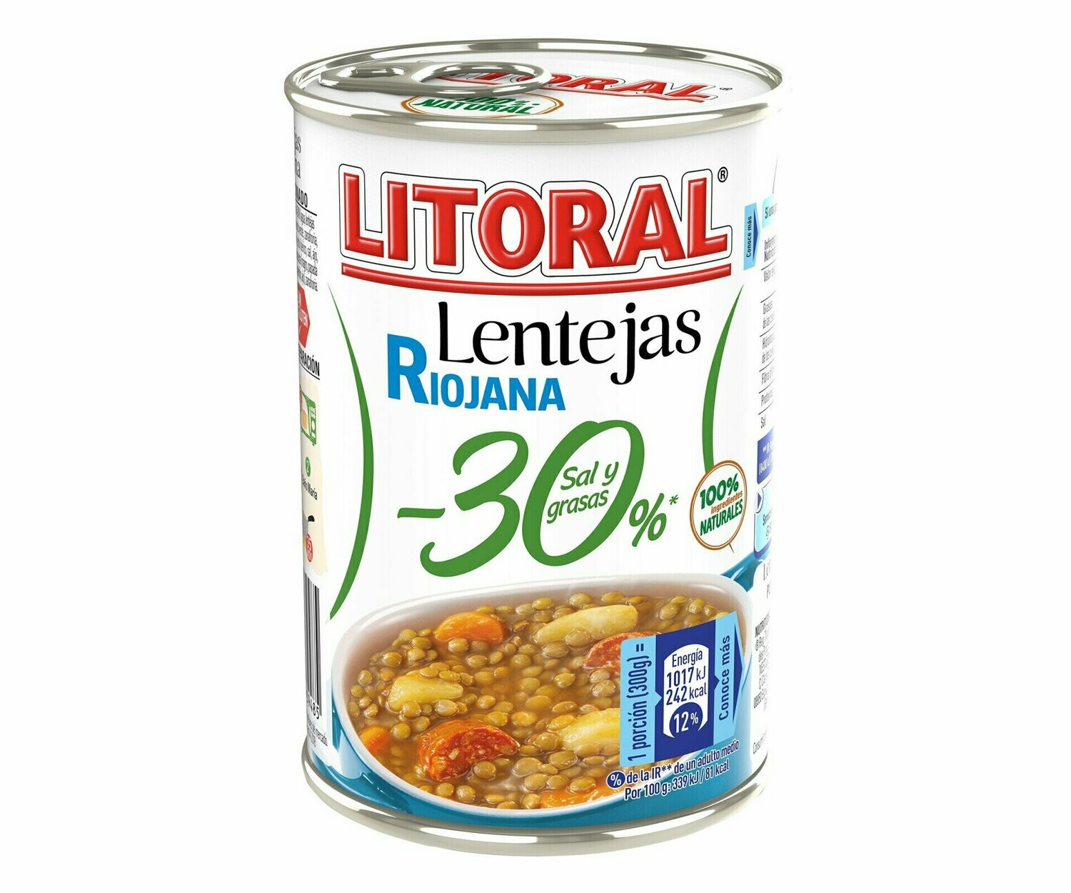 Lentejas Riojanas 30% menos de sal y grasa LITORAL 425 g.