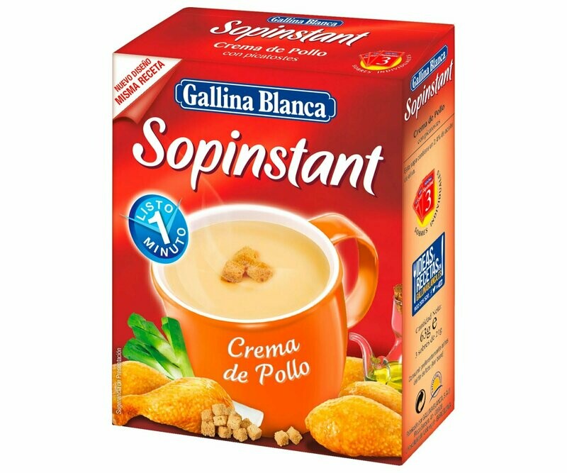 Crema de pollo con picatostes SOPINSTANT de GALLINA BLANCA 3 uds. x 21 g.