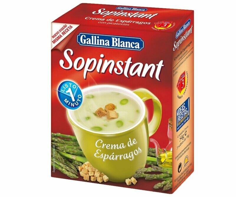 Crema de espárragos con picatostes SOPINSTANT de GALLINA BLANCA 3 uds. x 19 g.