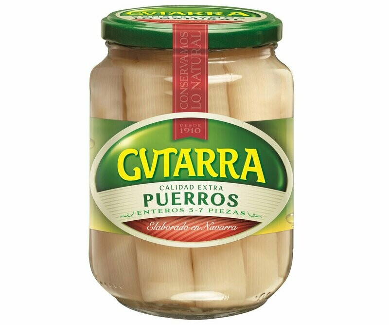 Puerros enteros extra GVTARRA frasco de 400 g.