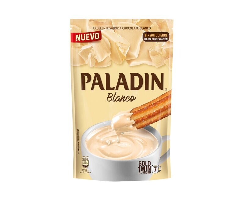 Cacao a la taza instantáneo, sabor chocolate blanco PALADÍN 250 g.