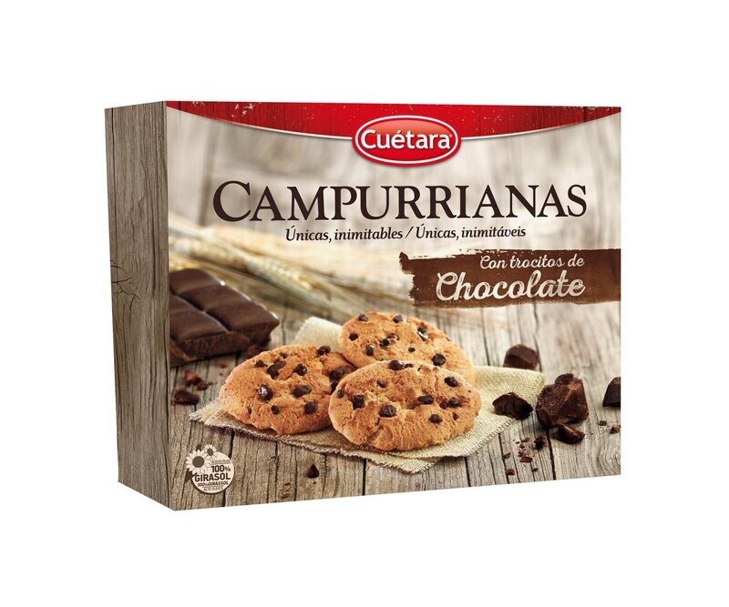Galletas con pepitas de chocolate Campurrianas CUÉTARA caja 450 g.