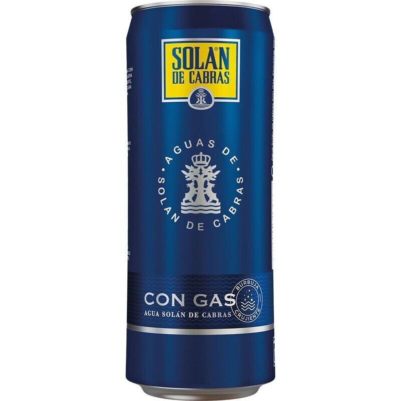 Agua mineral natural CON GAS lata 33 cl SOLAN DE CABRAS