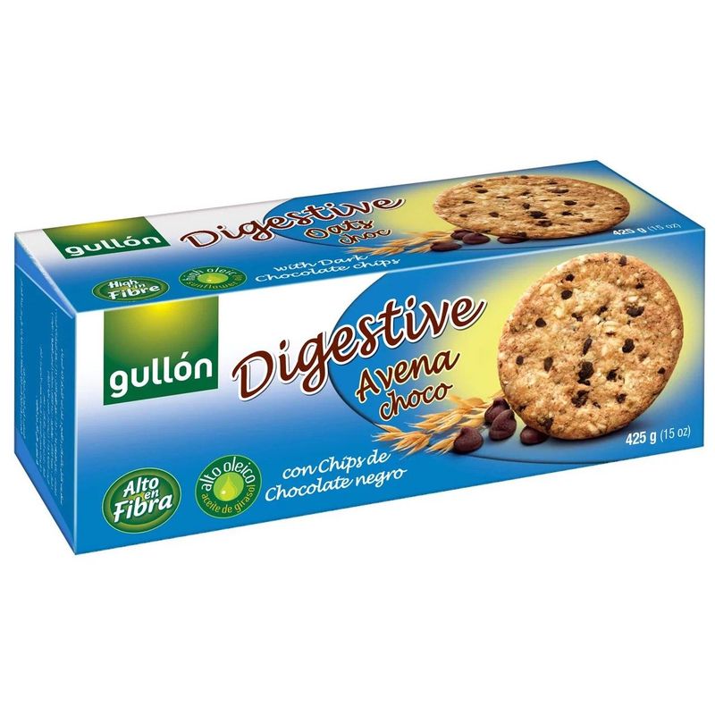 Galleta integral con avena, trigo y gotas de chocolate Digestive GULLON