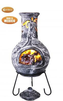 Wyre EL Dragon chimenea with cut-outs to see flames charcoal colour inc stand and lid