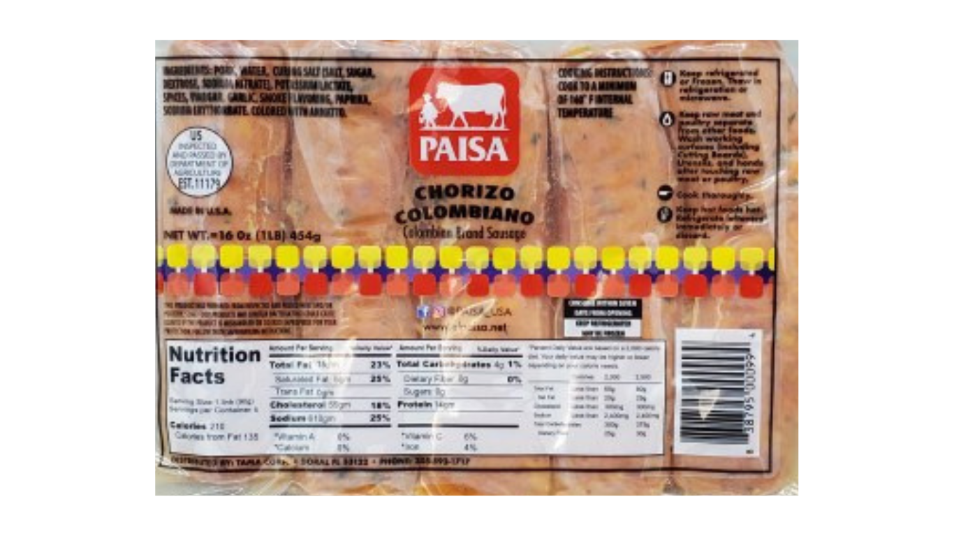 Chorizo Colombiano 454gr PAISA