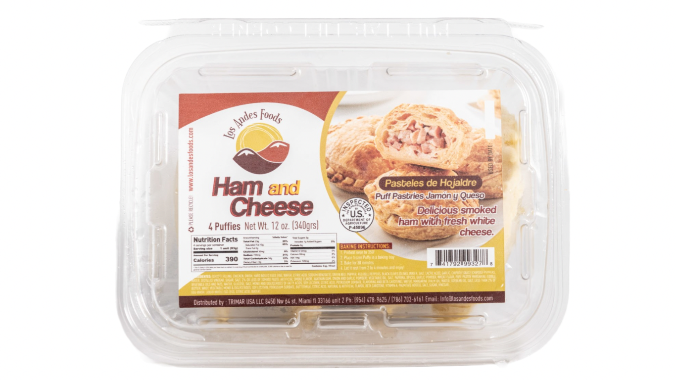 Pastel de Hojaldre Ham &amp; Cheese 4 Unidades 340gr LOS ANDES FOODS