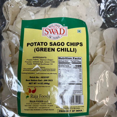 Swad Potato Sago Chips Green Chilli 14 Oz