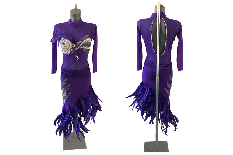 Purple Feather Latin Dress