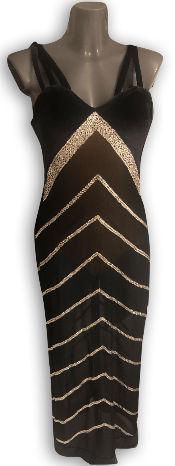 Black Velvet & Mesh Longline Latin Dress