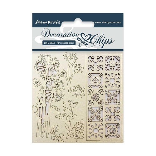 Stamperia - Decorative Chips - Flowers & Tiles - 9.5 x 9.5 cm - SCB02
