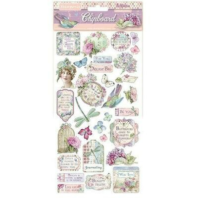 Stamperia - Hortensia Collection - Chipboard 6" x  12" - Self Adhesive - 30Pcs