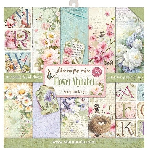 Stamperia - Flower Alphabet Collection - 12" x 12" Papers - 10 sheets - SBBL30