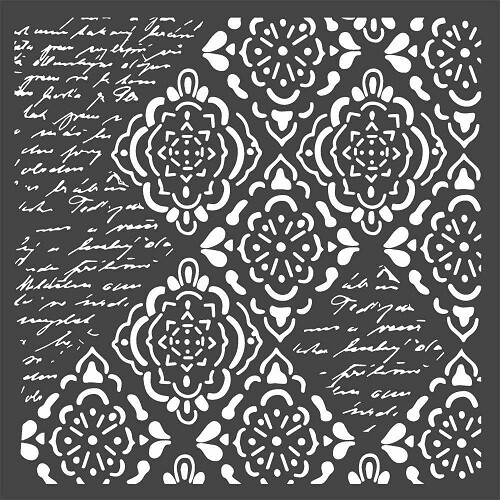 Stamperia Stencil - Wallpaper Rhombus & Writings - KSTDQ36 - 7" X 7"