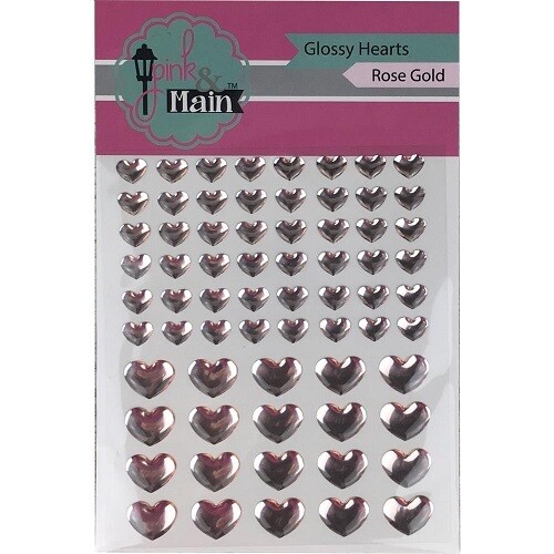 Pink &amp; Main - Rose Gold -  Glossy Hearts - Asstd Sizes - Self Adhesive - PMGD08 - 68 pcs