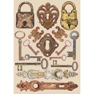 Stamperia - A5 Wooden Shapes - Locks & Keys - Lady Vagabond Collection - KLSP086