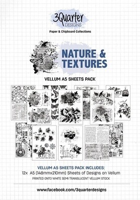 3 Quarter Designs - Vellum A5 12 Sheet Pack - Nature and Textures