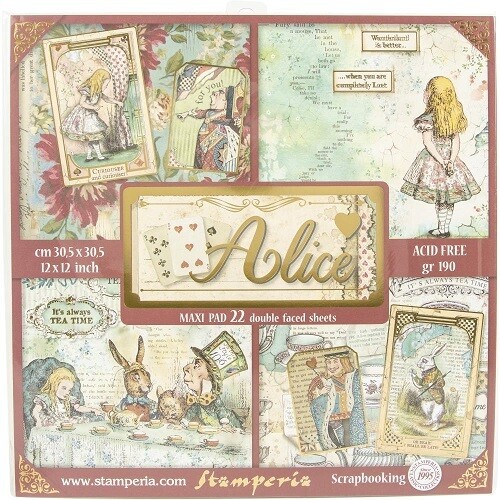 Stamperia - Alice Gold Embossed - Bulk Pack - 12 x 12 Paper Collection - 22 Sheets