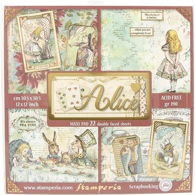 Stamperia - Alice Gold Embossed - Bulk Pack - 12 x 12 Paper Collection - 22 Sheets - SBBXLB08G