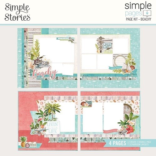Simple Stories - Simple Pages Page Kit - Beachy - Vintage Coastal Collection - SVC12736 - 4 Page Layout Kit