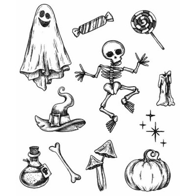 Stampers Anonymous - Tim Holtz Cling Stamps 7" x 8.5" - Halloween Doodles - CMS437