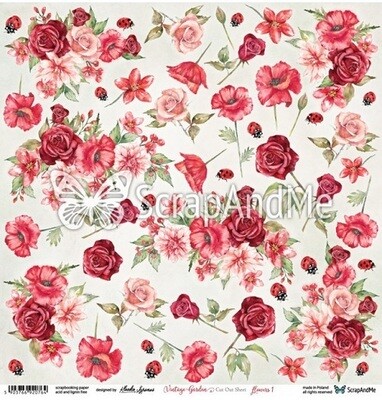 ScrapAndMe - Vintage Garden Flowers 2 - Fussy Cutting 12 x 12 Sheet