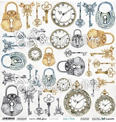 ScrapAndMe - Locks & Clocks - Fussy Cutting 12 x 12 Sheet