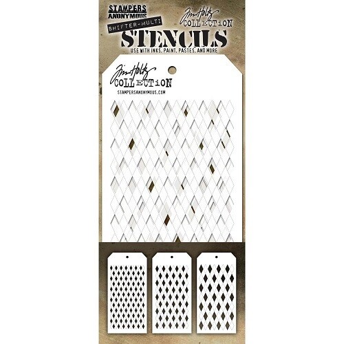 Tim Holtz - Stampers Anonymous - Layering Stencil - Shifter Harlequin - 3.5" x 7.5" - THSM02 - 3 pcs 