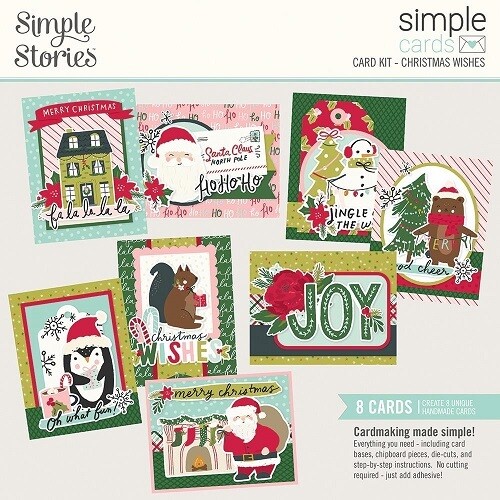 Simple Stories - Card Kit - Holly Days Collection - Christmas Wishes - 8 Cards - 16129