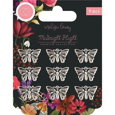 Craft Consortium - Midnight Flight - Charms - Silver Moth  - 9 Pcs