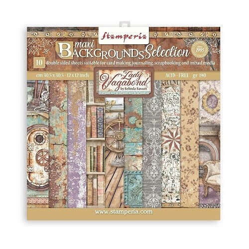 Stamperia - Lady Vagabond Collection - Lifestyle Backgrounds - 12" x 12" Papers - 10 pack - SBBL100
